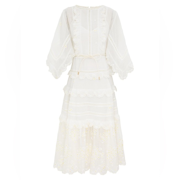 Zimmermann Acacia Embroidered Midi Dress in Ivory NWT
